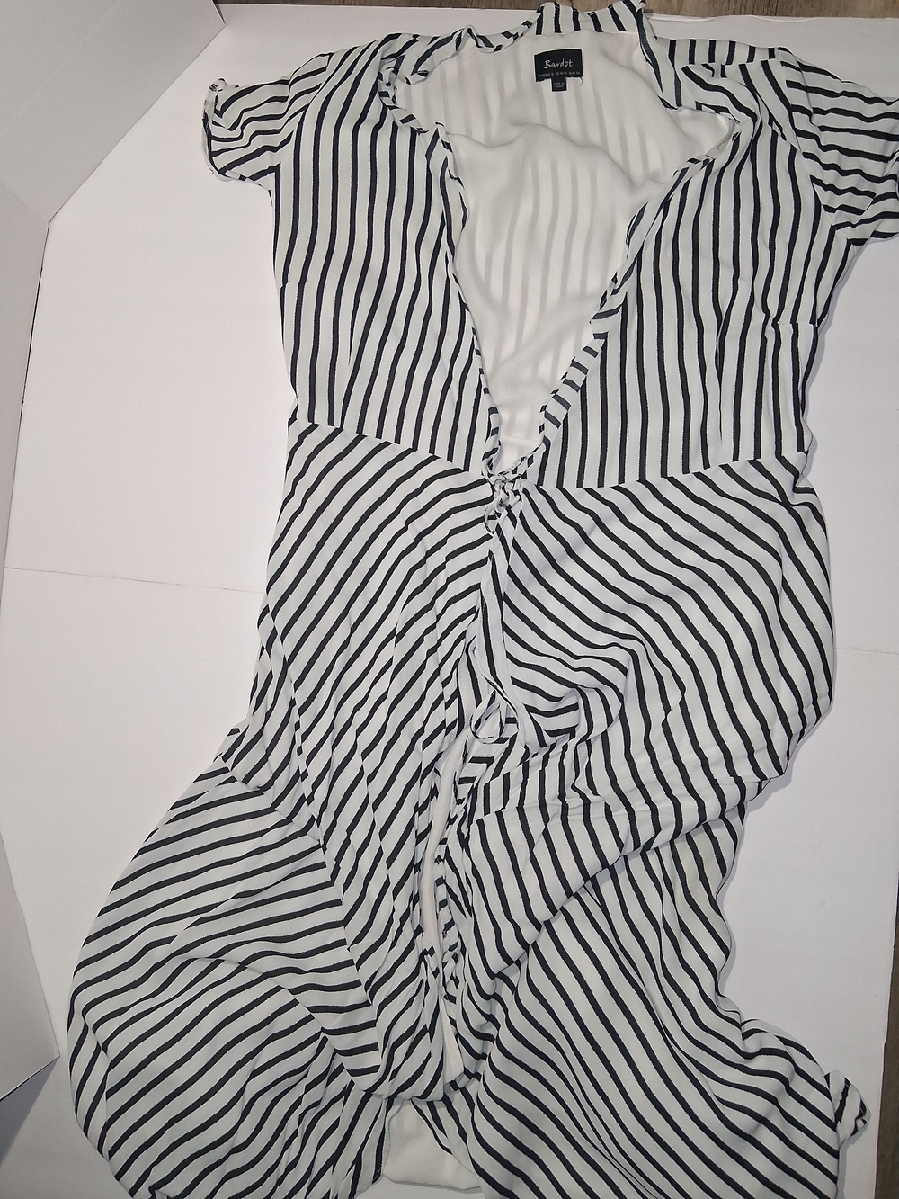 Bardot Black & White Vertical Stripe Tie-Front Tunic Dress